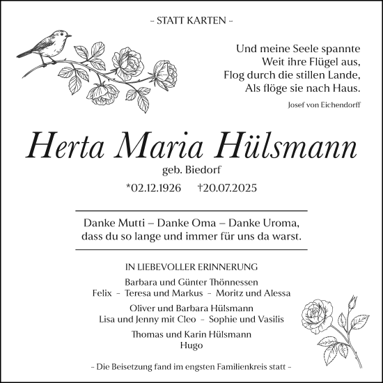 Traueranzeige von Herta Maria Hülsmann von trauer.extra-tipp-moenchengladbach.de
