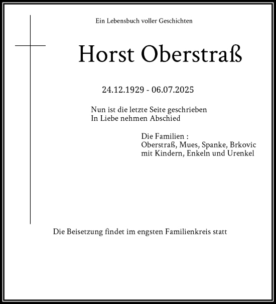 Traueranzeige von Horst Oberstraß von trauer.wuppertaler-rundschau.de