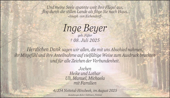 Traueranzeige von Inge Beyer von trauer.extra-tipp-moenchengladbach.de