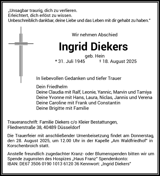 Traueranzeige von Ingrid Diekers von trauer.extra-tipp-moenchengladbach.de