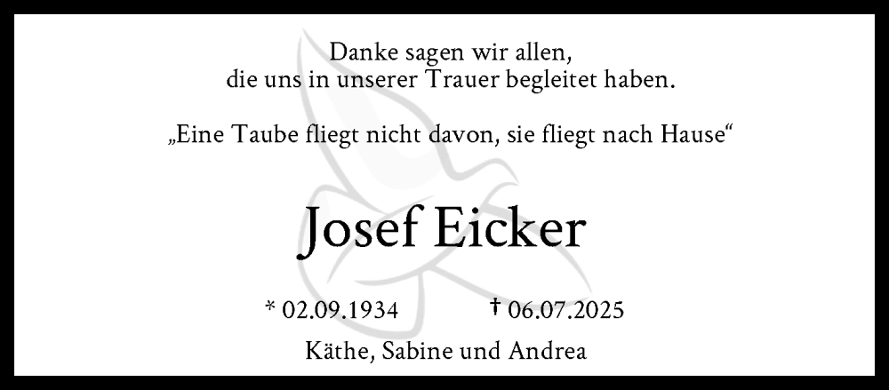  Traueranzeige für Josef Eicker vom 24.08.2025 aus trauer.extra-tipp-moenchengladbach.de