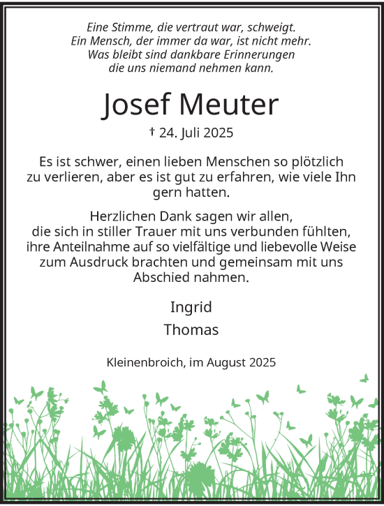 Traueranzeige von Josef Meuter von trauer.extra-tipp-moenchengladbach.de