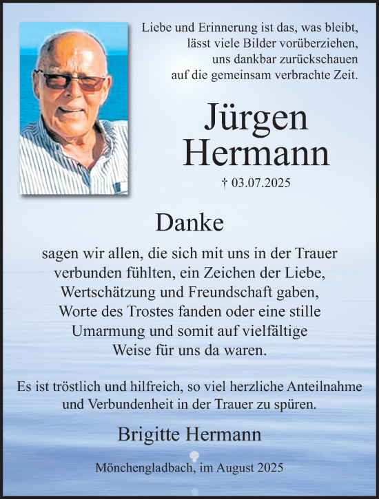 Traueranzeige von Jürgen Hermann von trauer.extra-tipp-moenchengladbach.de