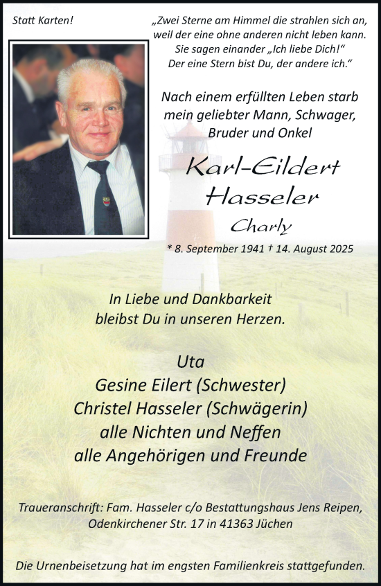 Traueranzeige von Karl-Eildert Hasseler von trauer.stadt-kurier.de