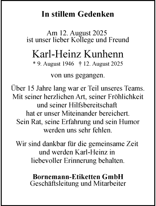 Traueranzeige von Karl-Heinz Kunhenn von trauer.wuppertaler-rundschau.de
