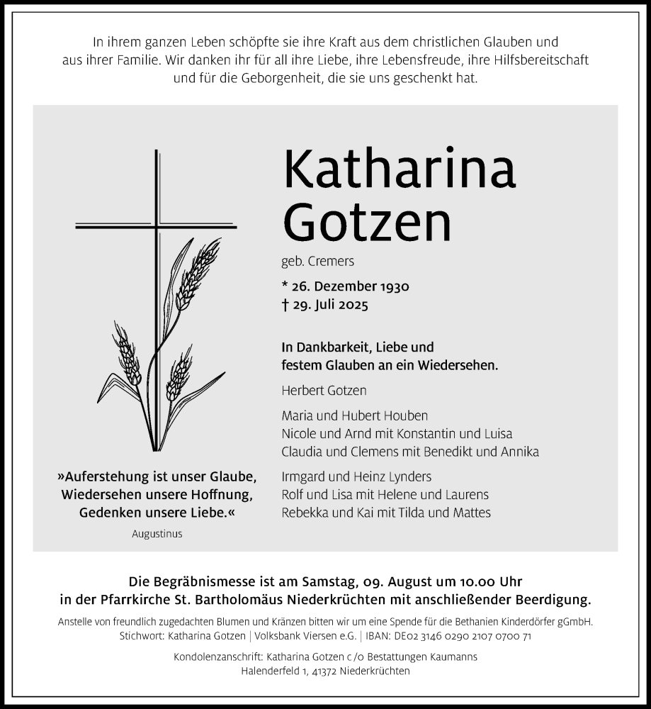  Traueranzeige für Katharina Gotzen vom 03.08.2025 aus trauer.extra-tipp-moenchengladbach.de