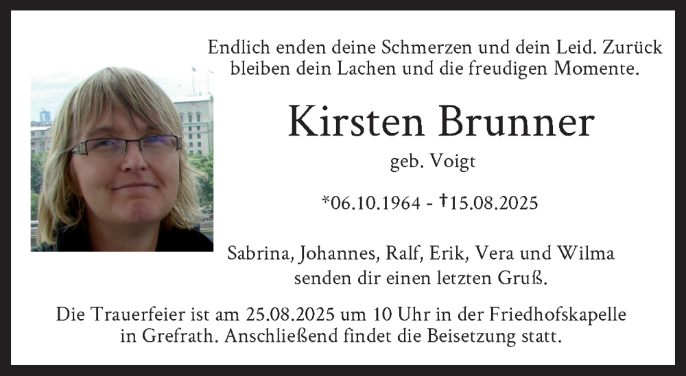  Traueranzeige für Kirsten Brunner vom 24.08.2025 aus trauer.extra-tipp-moenchengladbach.de