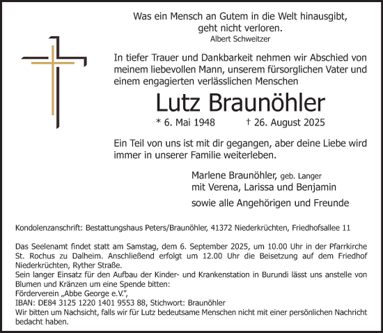 Traueranzeige von Lutz Braunöhler von trauer.extra-tipp-moenchengladbach.de