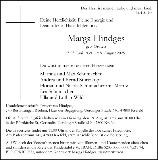 Traueranzeige von Marga Hindges von trauer.extra-tipp-moenchengladbach.de