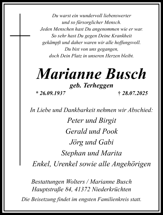 Traueranzeige von Marianne Busch von trauer.extra-tipp-moenchengladbach.de