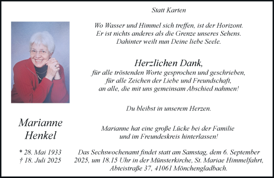 Traueranzeige von Marianne Henkel von trauer.extra-tipp-moenchengladbach.de