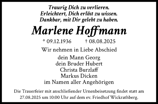 Traueranzeige von Marlene Hoffmann von trauer.extra-tipp-moenchengladbach.de