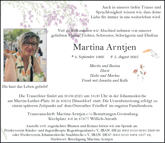 Traueranzeige von Martina Arntjen von trauer.extra-tipp-moenchengladbach.de