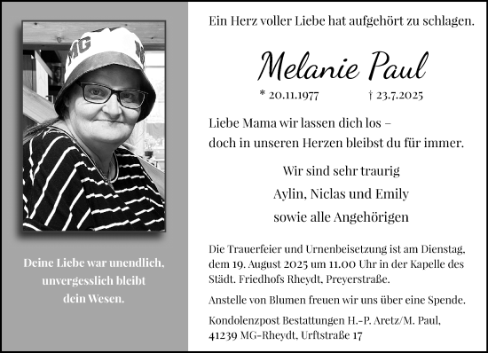 Traueranzeige von Melanie Paul von trauer.extra-tipp-moenchengladbach.de