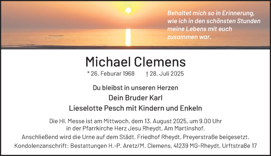 Traueranzeige von Michael Clemens von trauer.extra-tipp-moenchengladbach.de