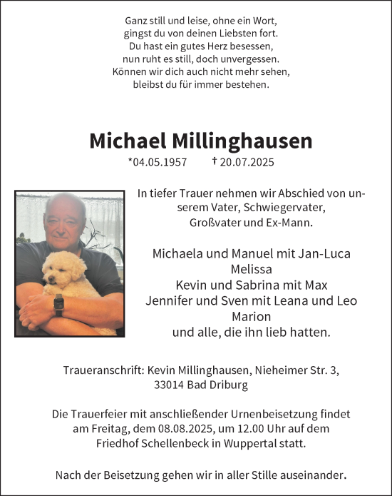 Traueranzeige von Michael Millinghausen von trauer.wuppertaler-rundschau.de