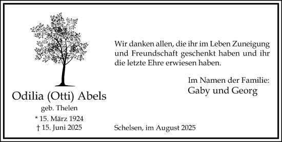 Traueranzeige von Odilia Abels von trauer.extra-tipp-moenchengladbach.de