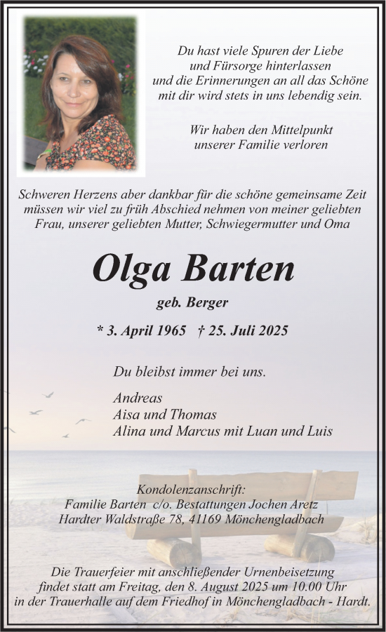 Traueranzeige von Olga Barten von trauer.extra-tipp-moenchengladbach.de
