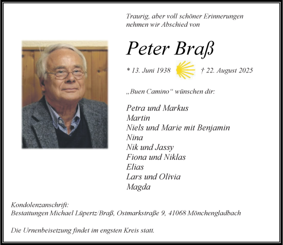 Traueranzeige von Peter Braß von trauer.extra-tipp-moenchengladbach.de
