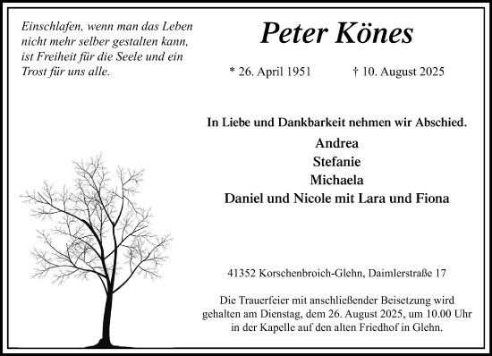 Traueranzeige von Peter Könes von trauer.extra-tipp-moenchengladbach.de