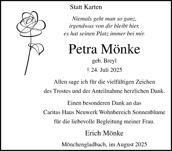 Traueranzeige von Petra Mönke von trauer.extra-tipp-moenchengladbach.de