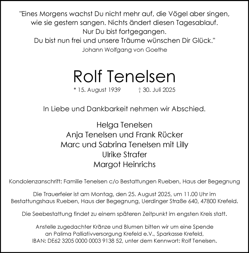  Traueranzeige für Rolf Tenelsen vom 10.08.2025 aus trauer.extra-tipp-moenchengladbach.de