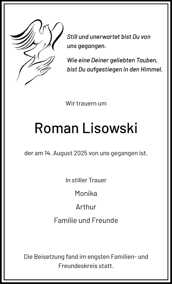 Traueranzeige von Roman Lisowski von trauer.extra-tipp-moenchengladbach.de