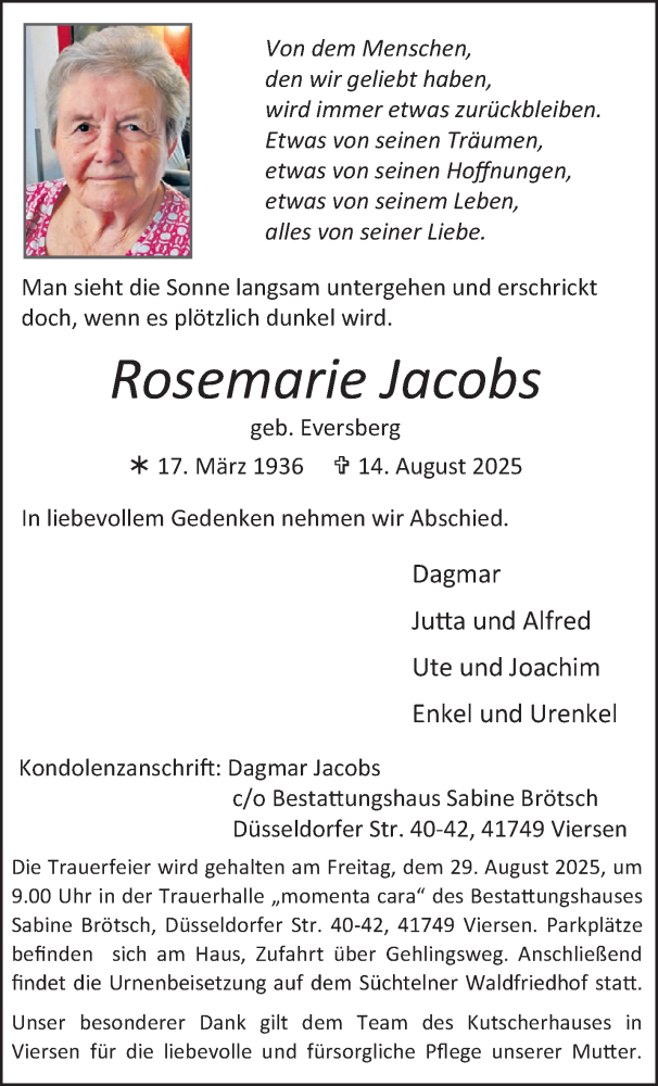  Traueranzeige für Rosemarie Jacobs vom 24.08.2025 aus trauer.extra-tipp-moenchengladbach.de