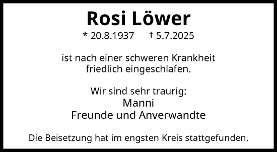 Traueranzeige von Rosi Löwer von trauer.wuppertaler-rundschau.de