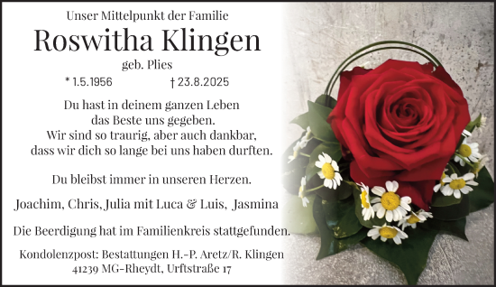 Traueranzeige von Roswitha Klingen von trauer.extra-tipp-moenchengladbach.de