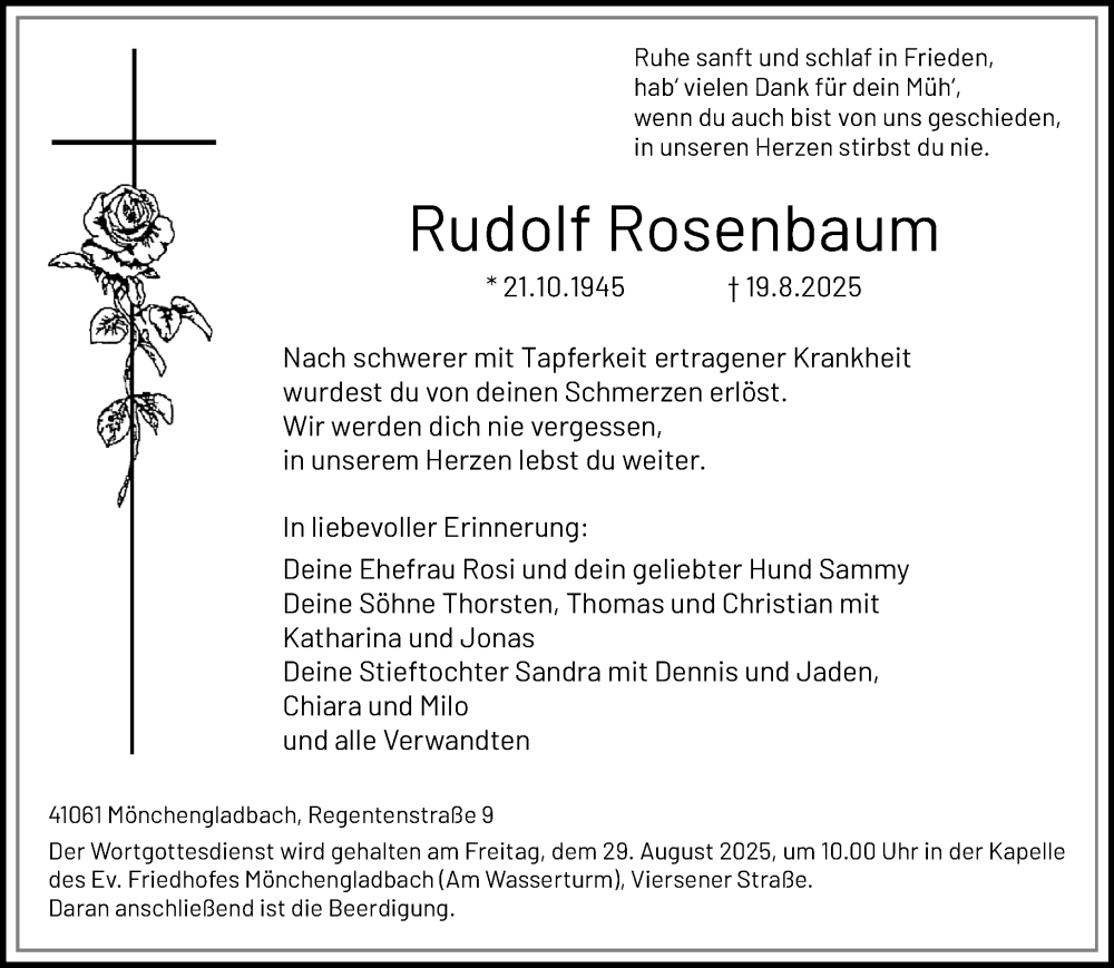  Traueranzeige für Rudolf Rosenbaum vom 24.08.2025 aus trauer.extra-tipp-moenchengladbach.de