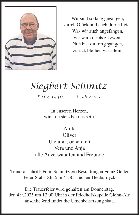 Traueranzeige von Siegbert Schmitz von trauer.extra-tipp-moenchengladbach.de