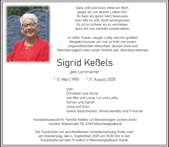 Traueranzeige von Sigrid Keßels von trauer.extra-tipp-moenchengladbach.de