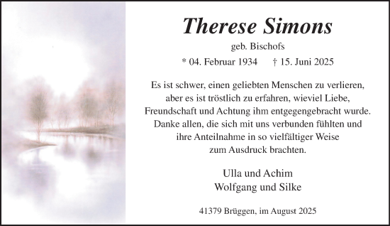 Traueranzeige von Therese Simons von trauer.extra-tipp-moenchengladbach.de