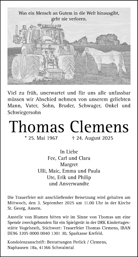 Traueranzeige von Thomas Clemens von trauer.extra-tipp-moenchengladbach.de