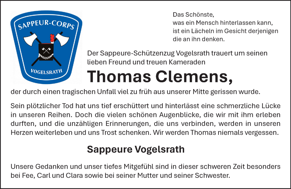  Traueranzeige für Thomas Clemens vom 31.08.2025 aus trauer.extra-tipp-moenchengladbach.de
