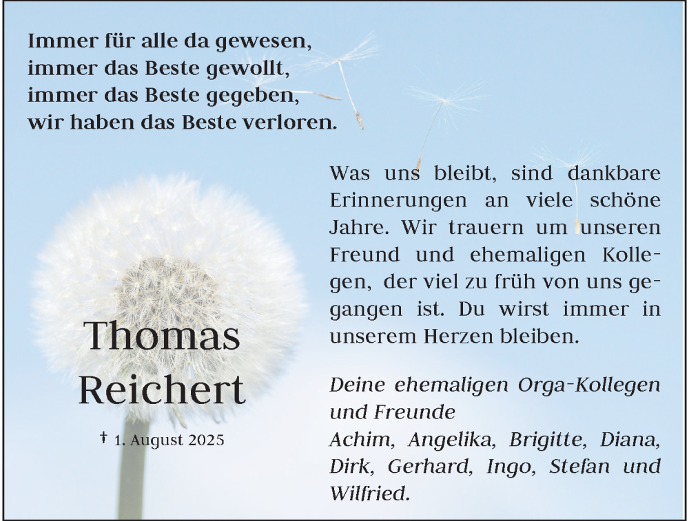  Traueranzeige für Thomas Reichert vom 23.08.2025 aus trauer.wuppertaler-rundschau.de