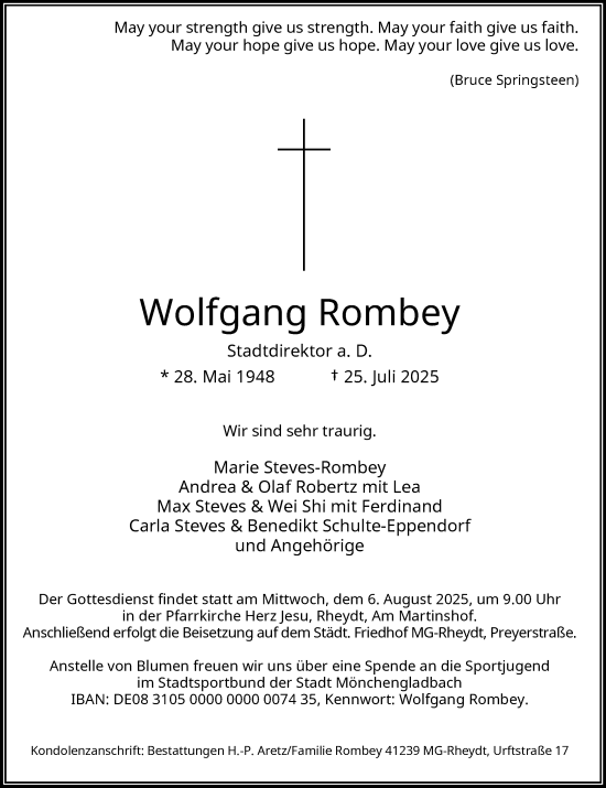 Traueranzeige von Wolfgang Rombey von trauer.extra-tipp-moenchengladbach.de
