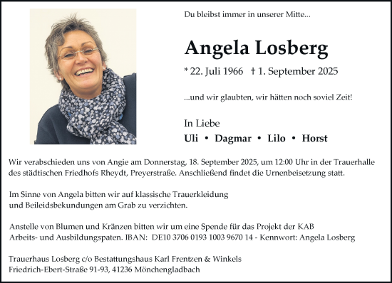 Traueranzeige von Angela Losberg von trauer.panorama-anzeigenblatt.de