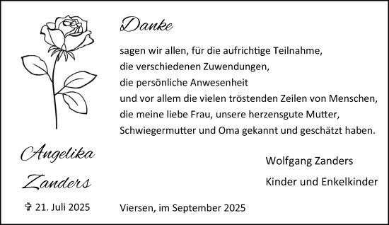 Traueranzeige von Angelika Zanders von trauer.panorama-anzeigenblatt.de