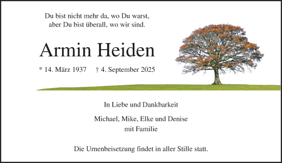 Traueranzeige von Armin Heiden von trauer.panorama-anzeigenblatt.de