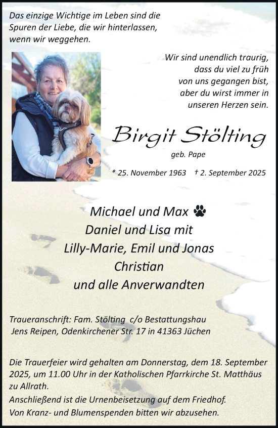 Traueranzeige von Birgit Stölting von trauer.stadt-kurier.de