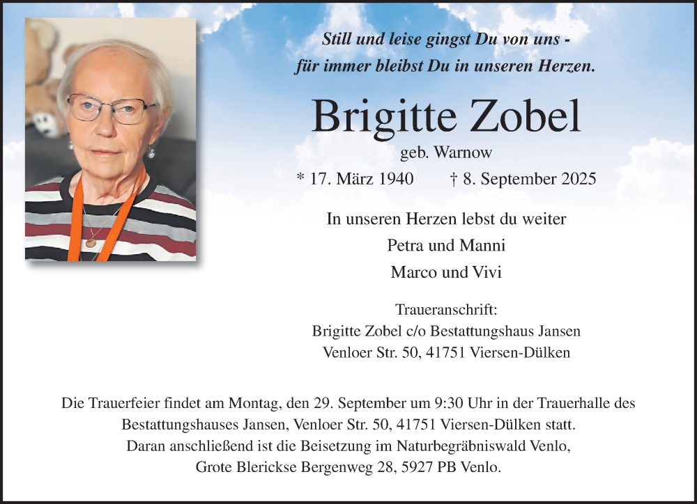  Traueranzeige für Brigitte Zobel vom 21.09.2025 aus trauer.panorama-anzeigenblatt.de