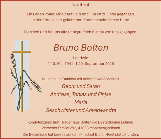 Traueranzeige von Bruno Bolten von trauer.panorama-anzeigenblatt.de