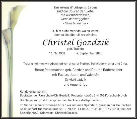 Traueranzeige von Christel Gozdzik von trauer.panorama-anzeigenblatt.de