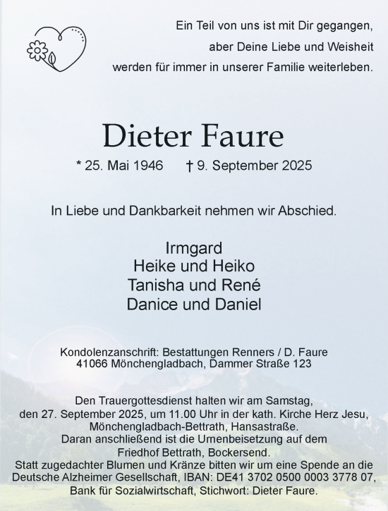 Traueranzeige von Dieter Faure von trauer.panorama-anzeigenblatt.de