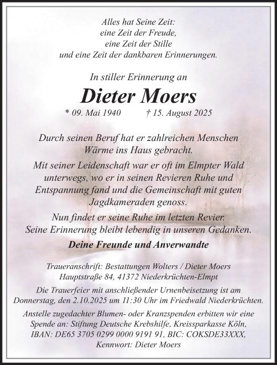 Traueranzeige von Dieter Moers von trauer.panorama-anzeigenblatt.de