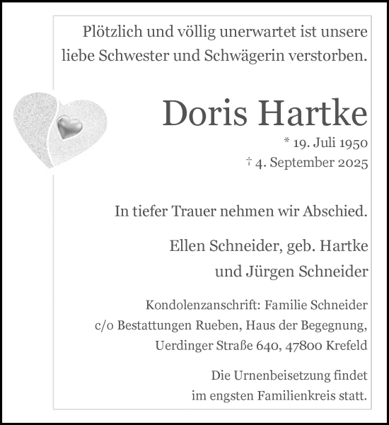 Traueranzeige von Doris Hartke von trauer.panorama-anzeigenblatt.de