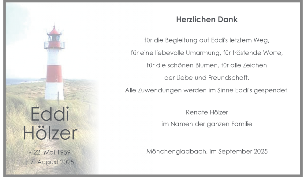  Traueranzeige für Eddi Hölzer vom 14.09.2025 aus trauer.panorama-anzeigenblatt.de