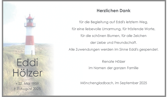 Traueranzeige von Eddi Hölzer von trauer.panorama-anzeigenblatt.de